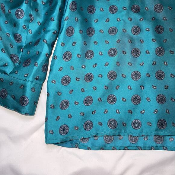 ESCADA Shirt EU Size 44 Turquoise Blue Paisley Circles Silk Blouse Top VINTAGE - Picture 9 of 15